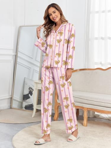Image of Brosloth Women's Silk Satin Pajamas Pjs Sets Cute Lace Pattern Two Piece Loungewear Set Button Up Pajamas Sleepwear Black
