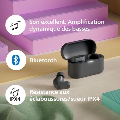 Philips TAT3509GY écouteurs Intra Auriculaires sans Fil Casque antibruit Son Naturel avec Basses dynamiques appels clairs et étui de Chargement de Poche - vue 6