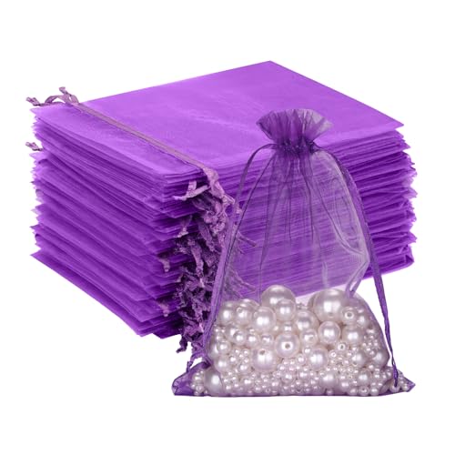 G2PLUS 50PCS Sacs Organza,Sachets Pochettes Cadeau en Organza 10 x 15 cm Sac à Bijoux,Sachets pour Lavande pour Bijoux Cadeaux Bonbons Marriage-Violette