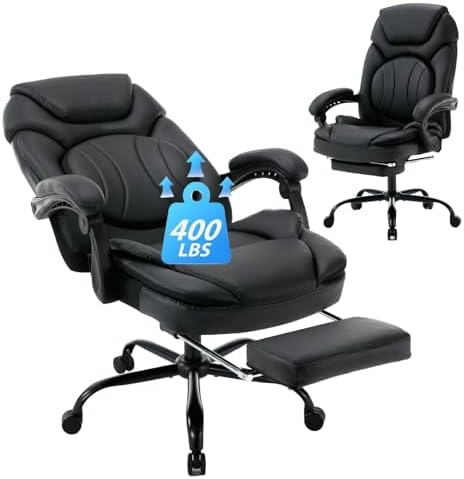 linting 160° Reclining Office Desk Chairs with Back Support Footrest, PU Leather Wide Seat Managerial Executive Chairs, 400lbs Comfortable Ergonomic Black Recliner Office Chair with Wheels