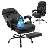 Comermax 400lbs Reclining Office Desk Chairs with Footrest Back Support PU Leather High Back Wide Seat Recliner Executive Office Chairs for Women, Big Tall Managerial Chairs, Black