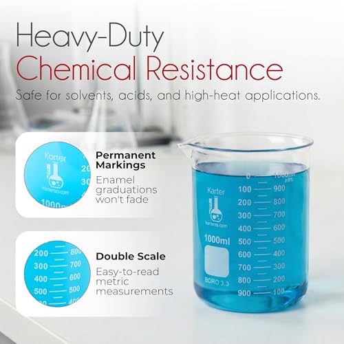 Karter Scientific 213A2 Borosilicate Low Form Glass Beaker - Pack of 5