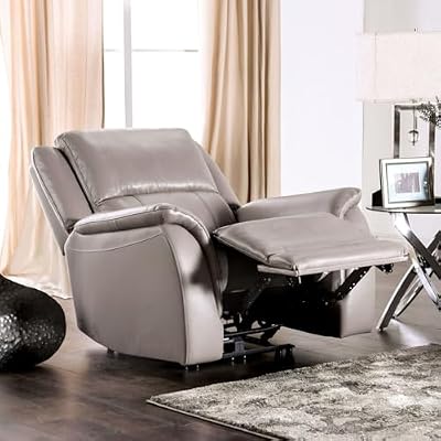 Light Gray Finish Transitional Style Power Recliner with Pillow Top Arms