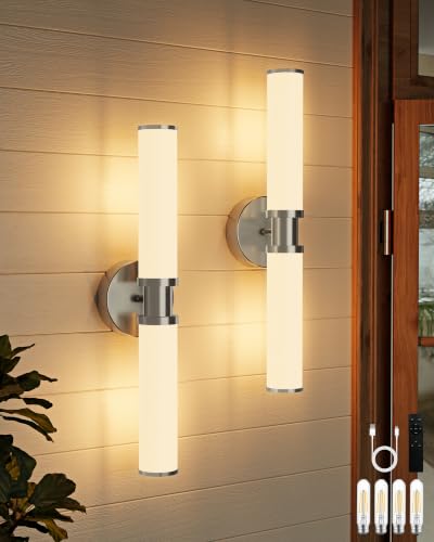 Image of Rayogale Nickel Wireless Battery Operated Wall Sconces with Remote | White Glass Rechargeable Wall Lights Set of 2 with Timer Function Dimmable for Living Room Bedroom Emergency 3000K, 20.5 Inch