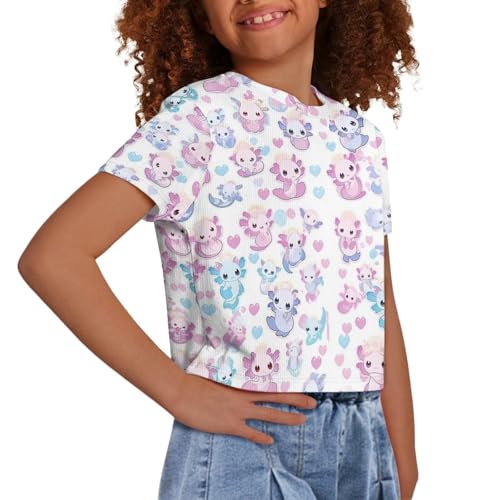 Image of Kids T Shirt Short Sleeve Crop Tops for Girls Summer Clothes Pullover Tees Shirt 5-14
