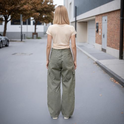Cargo Capri Pants High Waist Wide Leg Pants Solid Vintage Straight Trousers Y2K Button Up Jeans4