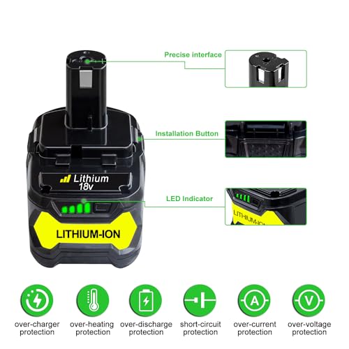 Image of DTK 6.0Ah Battery Replacement for Ryobi 18V Battery ONE+ P108 P102 P103 P104 P105 P107 Compatible with Ryobi 18V Cordless Powertools