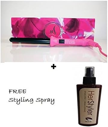 NIB Herstyler Pink Grande 18-25mm Wand Curling Iron w/ Free Styling Spray