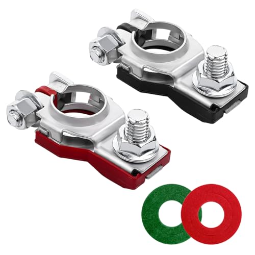 Ywdiml Car Battery Terminal Connector, 1 Pair Top Post Battery Cable Terminal Clamp Set with 2PCS Washers, Positive Negative Auto Cable Post Adapter, Compatible with Automobile Truck RV (Red/Black)