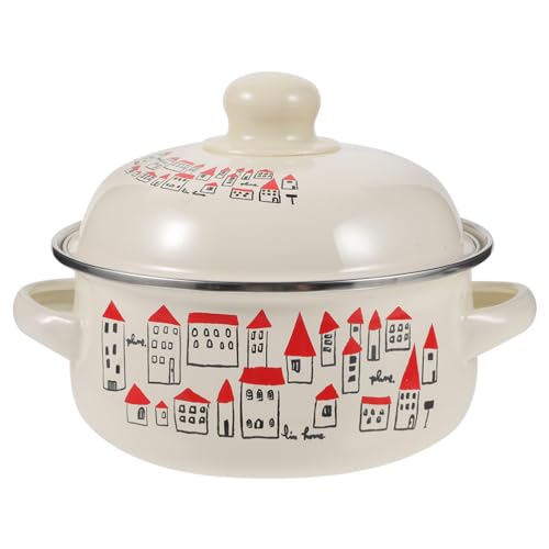 Vintage Enamel Stockpot with Lid, Double Handle Stew Pot, Retro Cooking Pot, Enamel Soup Pot Cookware for Home Kitchen Restaurant