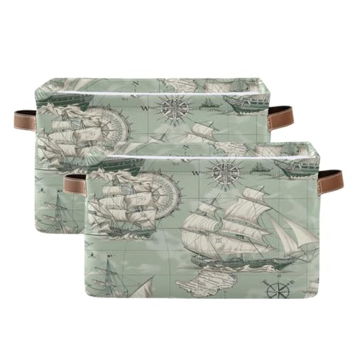 CZXW Storage Basket Nautical Boat Guide Foldable Clothes Baskets Bin Waterproof Lining Storage Bin for Laundry 2 Pack