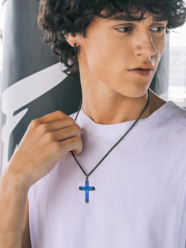 TwoAnts Cross Necklace for Men 925 Sterling Silver Turquoise Cross Pendant Necklace Religious Protection Jewelry Gifts for Women4
