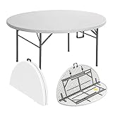 4ft Round Folding Table Sturdy Heavy Duty Trestle for Dining Garden Party Wedding Kitchen Patio BBQ Picnic Camping Crafting Indoor/Outdoor Events