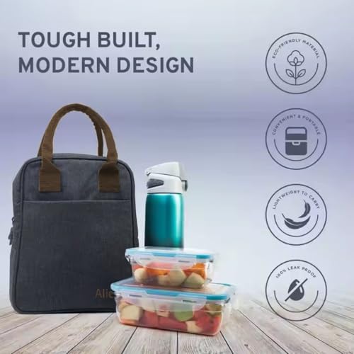 Image of Aliensware Insulated Lunch /Tiffin /Travel /Storage Bag, Water-Repellent, Keeps Hot and Cold Lunch Box for Unisex - Office, Travel, School, College and Picnic Lunch Box & Bottle Aliens-Black
