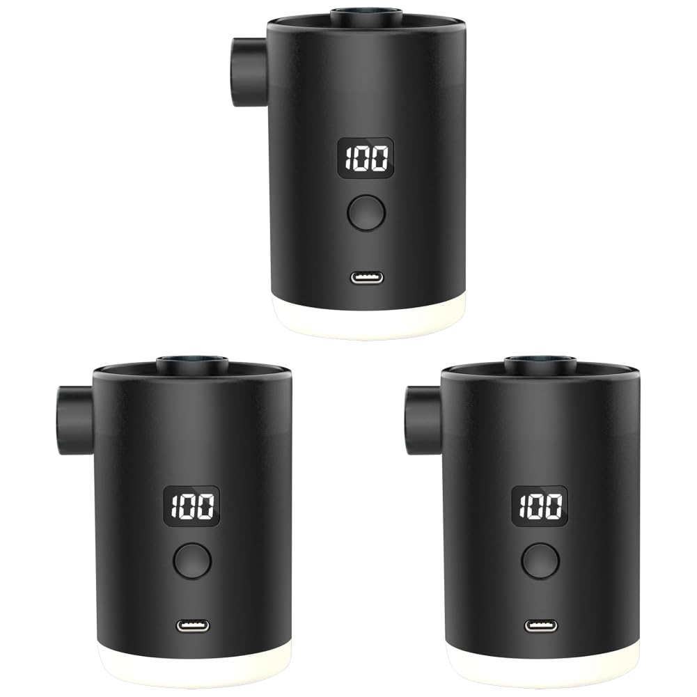 Kompaktowa pompka do materaca dmuchanego z latarnią LED i wyświetlaczem, ładowana przez USB, 4000 mAh, na kemping i zabawki na basen