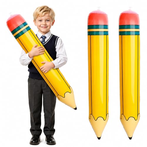 2 Pack 27 Inch Inflatable Pencil Balloons Large Crayon Blow Up Pencil Balloon for Frist Day Last Day of School Welcome Back to School Classroom Birthday Party Decorations Photo Props Backdrop Decor