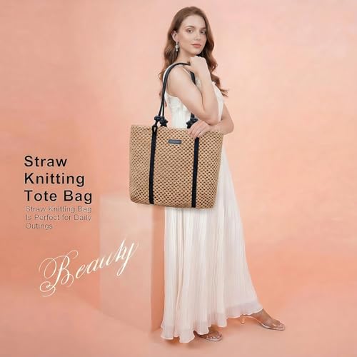 Image of Straw Bags for Women Crochet Beach Tote Bag vacation handbags Large Woven Shoulder Bag for Summer Holiday