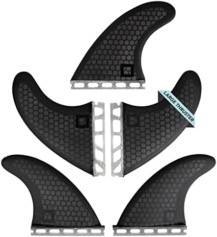 Surf Squared Large Fins Set (5 Fins) - Honeycomb Fiberglass - Ride as Twin, Thruster or Quad - Performance Surfboard Fins Compatible with Futures Single Tab Surfboards
