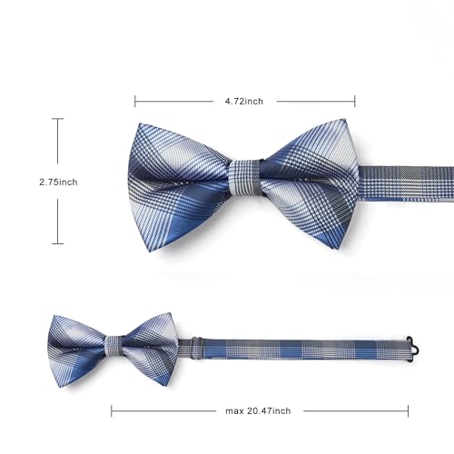 Image of HISDERN Mens Plaid Bow Tie Set Pocket Square and Cufflinks Bowtie | Pretied Bowties Design for Easy Wear,Check Pattern,Matching Handkerchief Cuff Link,3PCS Set Wedding Formal Party Groom Prom
