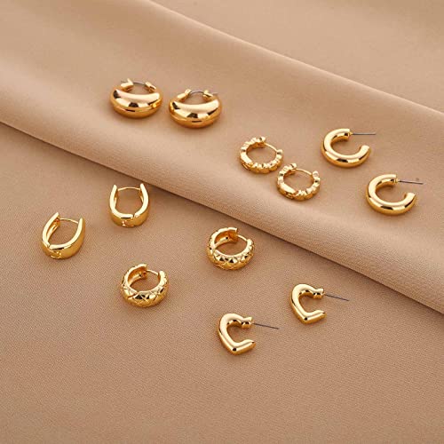 Image of Wgoud 6 Pairs Chunky Gold Hoop Earrings for Women, 14K Gold Plated Hoop Earrings Hypoallergenic, Thick Lightweight Twisted Huggie Hoops Earring Set for Women's Jewelry GIfts
