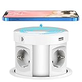 Versenkbar Steckdosenturm mit USB, THOWALL Versteckte Tisch-Einbau-Steckdose mit & Wireless Charger, Mehrfachstecker mit 4 Schukosteckdose & 2 USB & HDMI-Anschluss & Netzwerkanschlüssen RJ45(EU Plug)
