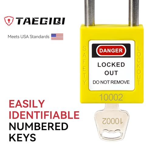 Image of Lockout Tagout Locks with Brass Core, Keyed Different, 10 Yellow Safety Padlocks Keyed Different, 1 Keys Per Lock, OSHA Compliant Loto Locks for Electrical Lock Out Tag Out Kits