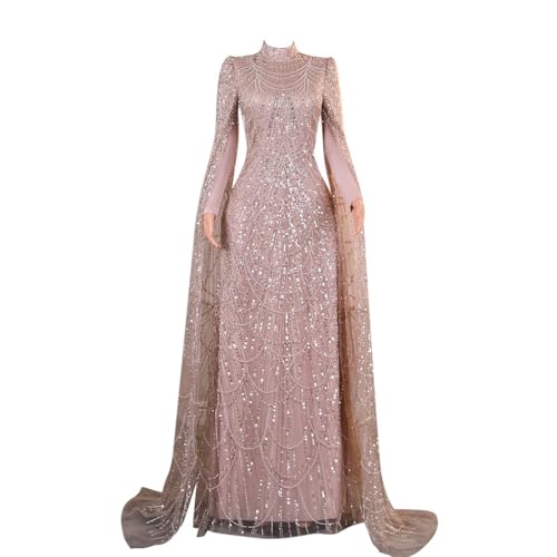 Datangep Luxury Pearl Prom Dresses Long Sleeves Mermaid Evening Dress High Neck Trumpet Formal Party Gowns