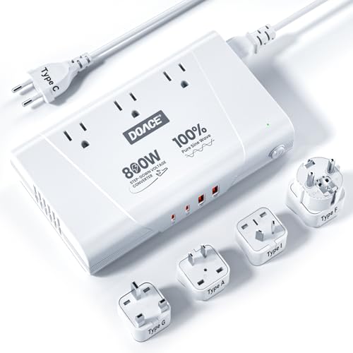 Image of DOACE 800W Pure Sine Wave Voltage Converter US to Europe - 220V to 110V Converter for European Travel, Power Converter Adapter Combo with 35W PD and 30W QC USB Chargers for Using U.S. Devices Abroad