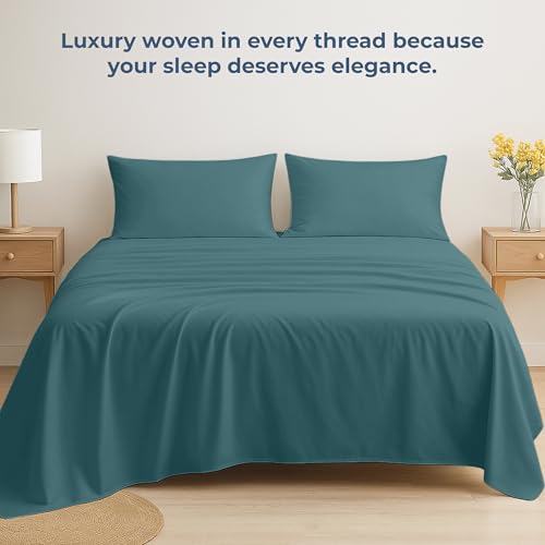 Image of Royale Linens 100% Organic Cotton Full Flat Sheet Only - Super Soft - Percale Top Sheets - Full Flat Sheet Sold Separately - Breathable, Cool & Crisp Sheets Only (81 inch x 96 inch, Teal)