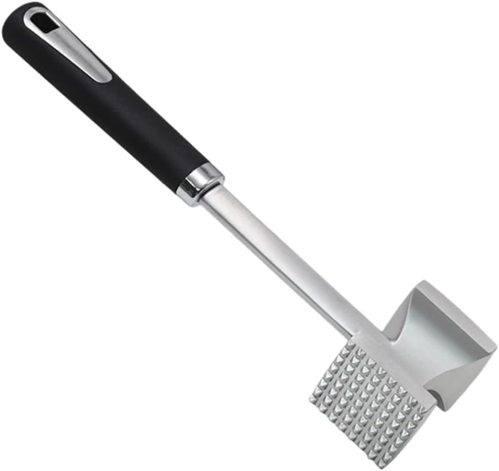 Stainless Steel Meat Hammer Mallet Double-sided Tenderizer for Home Kitchen with Textured Smooth Surfaces Black Handle Beef Tool for Flattening and Softening Poultry and Meat