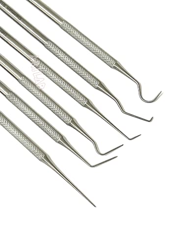 Premium Set of 10 Stainless Steel Precision Micro Probe Set Combo-Straight, Single, Short Double, Long Double, Triple and Hook Tips 5.5\" (14cm) (Set of 6 Each)