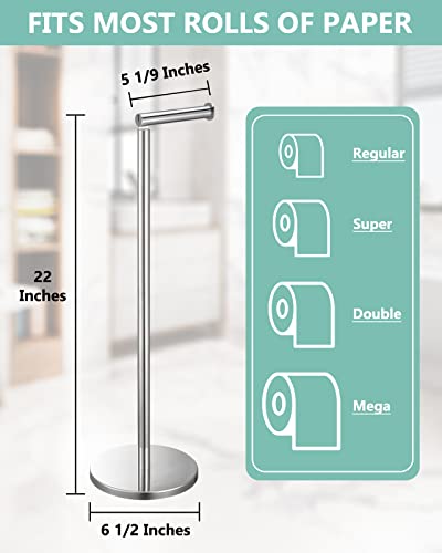 Toilet Paper Holder Stand, Free Standing Toilet Paper Holder For Jumbo Mega, Stainless Steel Chrome Finish Toilet Paper Roll Holder, Housen Solutions #TOP2
