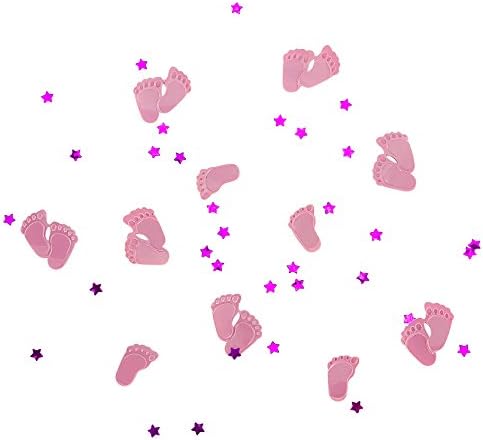 600 Teile Streukonfetti – Baby-Füßchen In Rosa/Pink Mit Sternchen, Glitzernd, Für Tischdeko