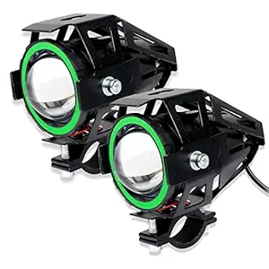 Pivalo PVU7GP2 U7 Mini CREE LED Fog Light Work Lamp with High Low & Flashing Beam for Cars and Motorcycles (12W, White & Green, 2 PCS)