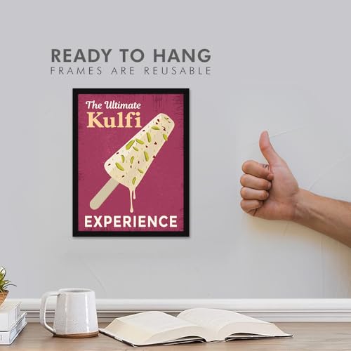 Image of Chaka Chaundh - kulfi wall art poster frame ice cream poster - Sweets Mithai shop and confectionery store wall art framed quotes decor item - Restaurant cafe food Deserts poster frame decoration items - 14 X 11 inches