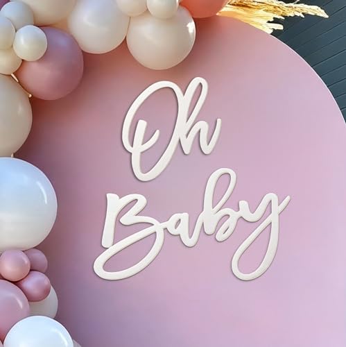 GYFCI Oh Baby Sign for Backdrop - Felt Baby Shower Letters Sign for Arch Boy/Girl Gender Reveal Banner Wall Photo Props 1st Birthday Decorations (White)