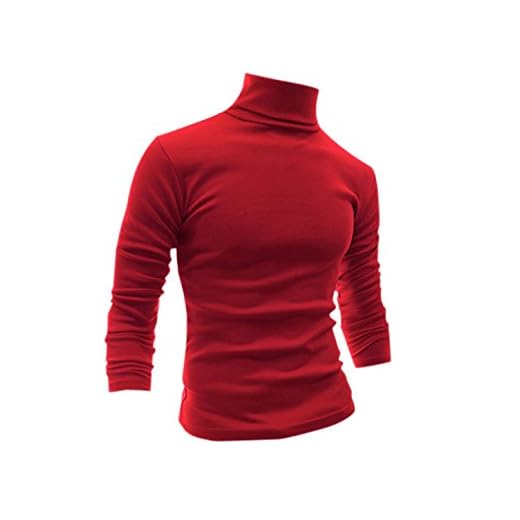 Men Slim Fit Lightweight Long Sleeve Pullover Top Turtleneck T-Shirt(Red,L)