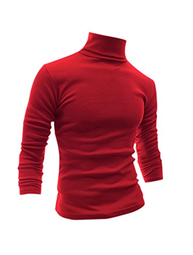 Mens Slim Fit Lightweight Long Sleeve Knitted Pullover Top Turtleneck Sweater(Red S)