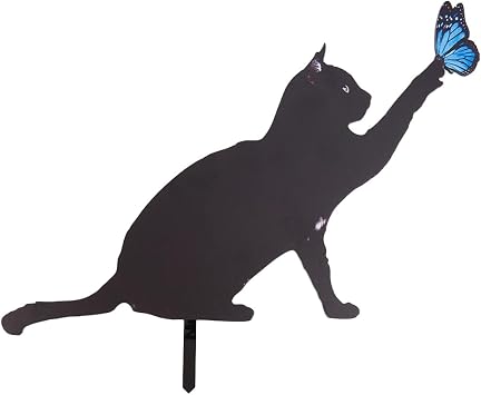 CREATCABIN Black Cat Stake Garden Yard Signs Silhouette Decorations Blue Butterfly Animal Art Lawn Garden Decor Outdoor Statue for Cat Lovers Home Lawn Ornaments 11.7 x 10Inch