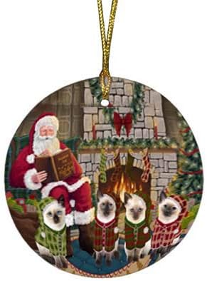 Summertime Tropical Island Beach Siamese Cat Round Flat Ornament - Pet Decorative Hanging Ornaments for Christmas X-mas Tree Decorations - 2.75" Round Flat Ceramic Christmas Ornament POR1703