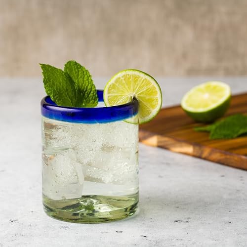 10 Strawberry Street Cobalt Rim DOF Handblown Mexican Glass, Set of 6 - Thumbnail 2