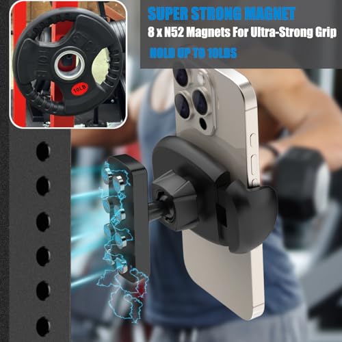 Image of Gym Magnetic Phone Holder | Magnet Phone Mount with 360Rotation | Compatible with iPhone Android 4-7 inch Phones | Gym Accessories for Men Women- Black