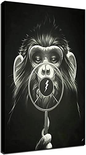 Domrx Canvas Print Black and White Animal Poster Monkey Singing Wall Art Poster Bad Monkey Canvas Painting Home Decoration 20x30cm/7.8"x11.8" Frameless17