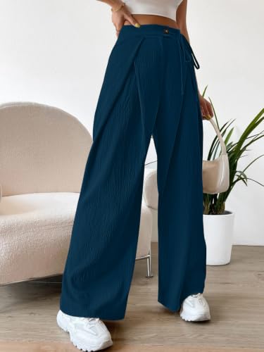 Image of Leriya Fashion Women's High Waist Wide Leg Pants |Casual Drawstring Loose Fit Lounge Trousers with Pockets| Comfortable Fashion Pants for Women