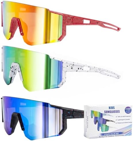 3 Pack Kids Sunglasses for Boys Girls Aged 5-16, Sunglasses for Baseball
