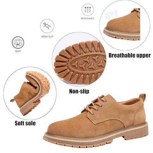Men's Suede Lace Up Lug Sole Platform Oxfords Fashion Round Toe Non-Slip Low Top Comfortable Derby Dress Shoes for Casual Work2