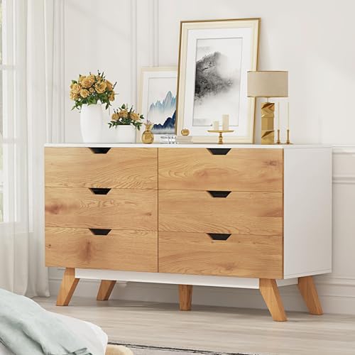 EazeHome Dresser for Bedroom, 6 Drawer Rustic Brown Modern Wide Chest of Drawers, Large Wooden Storage Organizer for Living Room, Hallway, Entryway - Thumbnail 4