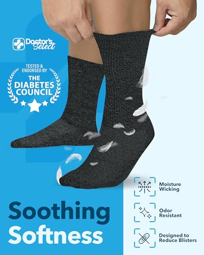 Doctor's Select Diabetic Socks for Men - 4 Pairs Crew Diabetic Neuropathy Socks for Men | Diabetic Socks for Men 9-12, Charcoal Grey, Grey, Brown, Tan, Medium