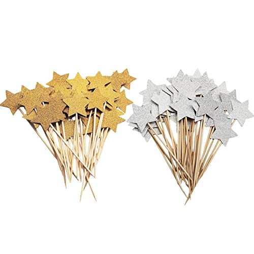 JAZZY PEARLS® 100x Star Cupcake Toppers Cute Cupcake Picks for Wedding Birthday Graduation