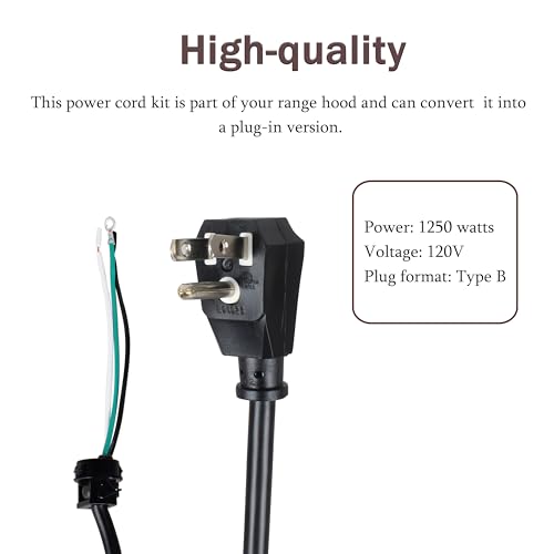 Range Hood Power Cord Kit, Hardwire to Plug In Conversion Kit for Broan Range Hood HCK44 Power Cord Kit, Compatible with Broan, Nutone and Other Range Hoods (L 59 inch) - Thumbnail 3